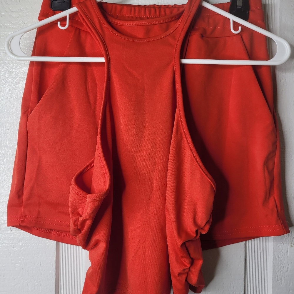 Marysol.Boutique Shorts Set Red Sleeveless High Waisted Drawstring Women's - Picture 8 of 8